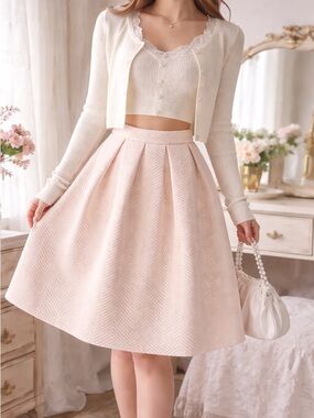 Blush Pink Quilted Pleated Skirt Coquette Balletcore Cottagecore Medium